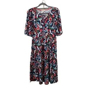 Boden Lily Puff Sleeve Floral Dress Womens 4 R Jersey  Festival Swirl Blue